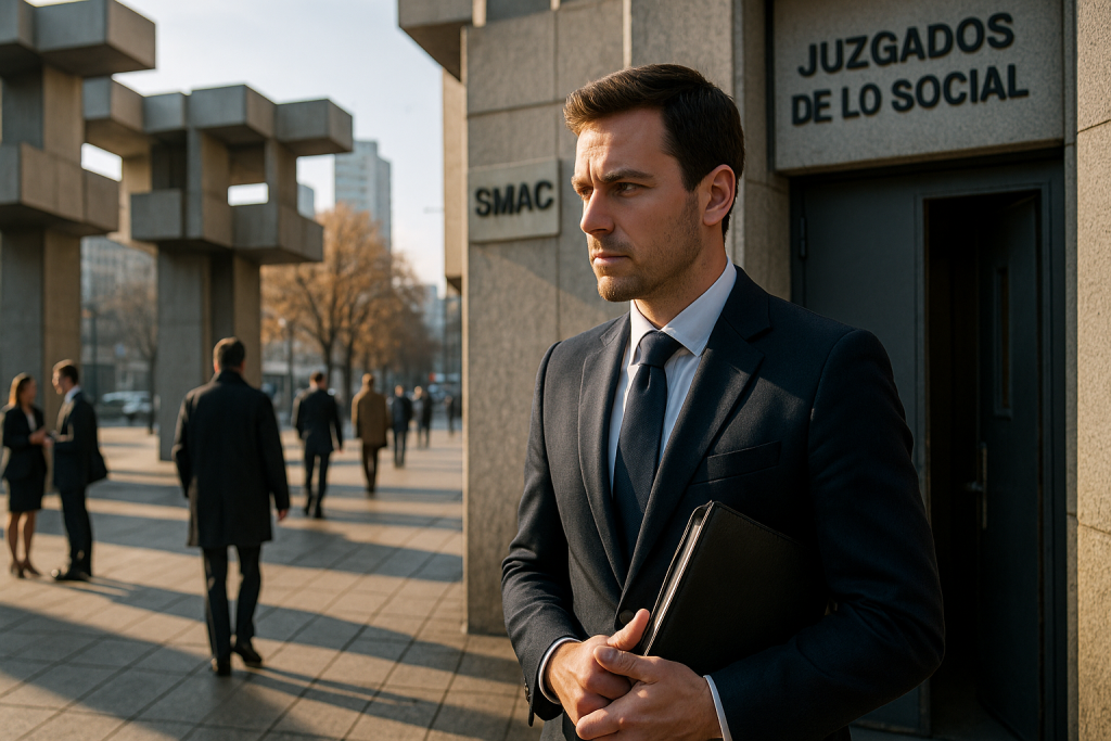 Abogado laboralista en Fuenlabrada esperando a su cliente ante el juzgado de lo social